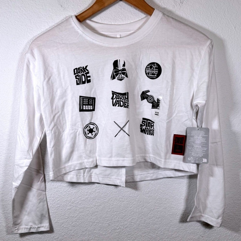 NWT!! Star Wars Long Sleeve Crop Top Darth Vader White Tee | Girls Size 9/10